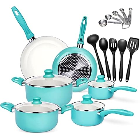 Masthome Antihaft-Kochgeschirr-Set, 20-teilig, Induktionspfannen-Set mit Deckel Cover
