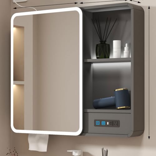 Armario con espejo de baño con 1 puerta, estantes ajustables, función antivaho, luz LED regulable, moderno Sto Solut para baños