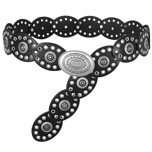 WERFORU Concho Gürtel für Damen Breiter Boho Westerngürtel Boho Taillengürtel für Kleider Röcke und Jeans