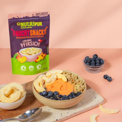 Gefriergetrockneter Pfirsich 60g: getrocknete Pfirsichscheiben ungezuckert - Gefriergetrocknete Früchte mit purer Frucht, voller Geschmack: Beeren gefriergetrocknet - Getrocknete Fruechte NUTRIPUR – Bild 3