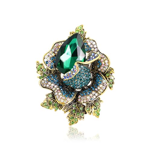 Image of Rhinestone Flower Brooch For Women Crystal Rose Flower Brooch Pin Big Size Rhinestone Crystal Flowers Broochs Stylish Rhinestone Rose Flowers Pin Elegant Clothing Hat Bag Accessories