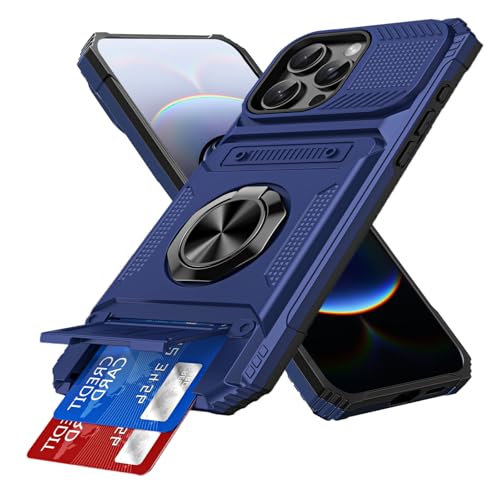 Coque pour iPhone 16 Pro antichoc bleu avec béquille et range carte intégré
