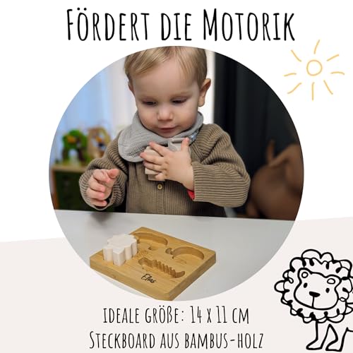 C|UTE – Montessori Spielzeug mit Namensgravur | Motorik Puzzle personalisiert für Babys u. Kinder | Steckspiel Geschenke zur Taufe Junge & Mädchen | BPA-frei | Geschenk 1 Geburtstag