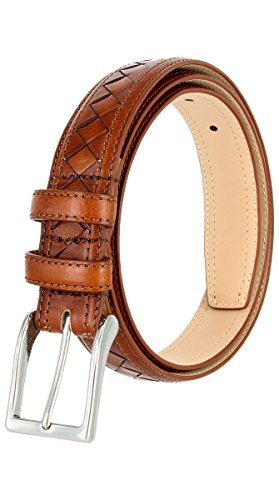 Nickel Plated Buckle Diamond Pattern Genuine Leather Dress Belt 1 1/8" wide4