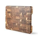 James.F End Grain Cutting Boards, Wooden Cutting Board for Kitchen with Side Handles, Acacia Wood Butcher Block Chopping Board for Meat Bread (13