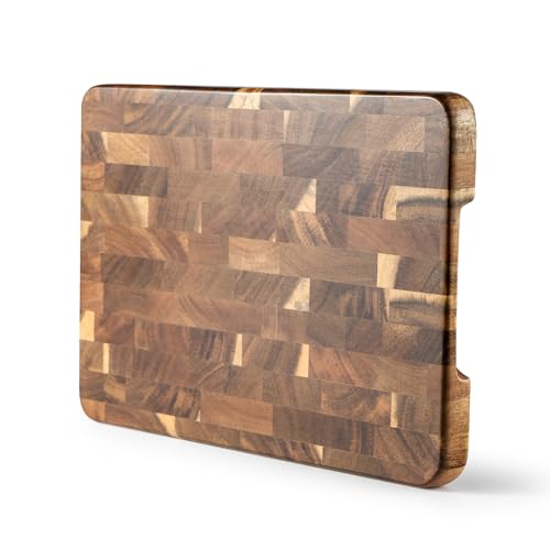 James.F End Grain Cutting Boards, Wooden Cutting Board for Kitchen with Side Handles, Acacia Wood Butcher Block Chopping Board for Meat Bread (13