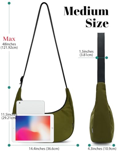 Image of Iioscre Medium Nylon Crossbody Crescent Bag for Women Men, 2 Zippers Crossbody Hobo Bag with Adjustable Strap & Inner Pockets