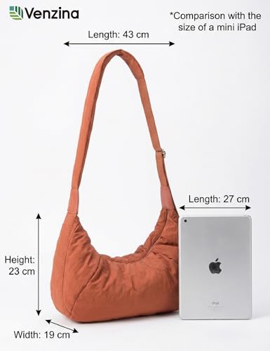 Image of Venzina Womens Crossbody Bag Hobo Bag, Cloud-Like Lightweight Everyday & Travel Shoulder Bag, Large Capacity Nylon Purse with Adjustable Quilted Strap, Casual Work Handbag for Women