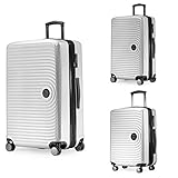 HAUPTSTADTKOFFER Mitte - Juego de 3 Maletas - Maleta de Mano 55 cm, Maleta Mediana 68 cm + Maleta Grande de Viaje 77 cm, Carcasa Rígida ABS, TSA - Blanco