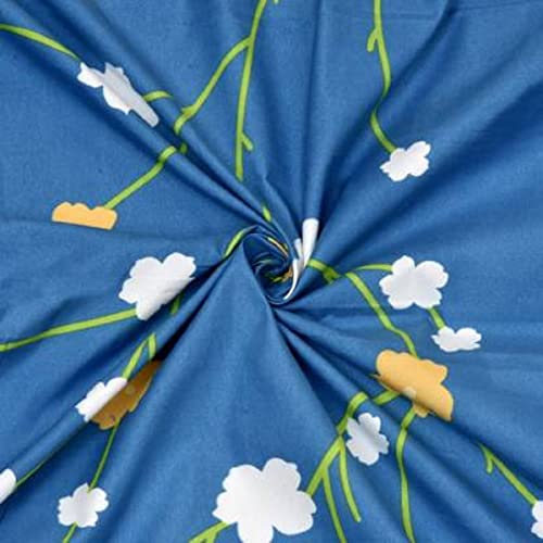 Image of KAWI Single Bedsheet Elastic Fitted Geometric 72X48X6 Inches Glace Cotton with 1 Pillow Cover (72 inchX 48 inchXup to 8 Inche Mattress) Light Blue, 200 TC, Small Single