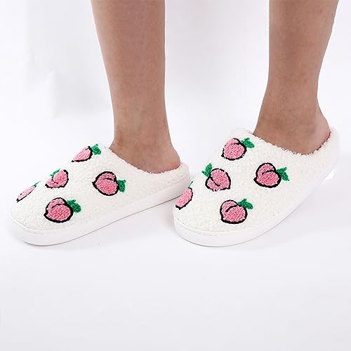 House Slippers for Women Warm Fleece Lined Non Slip Indoor Slippers Cozy Bedroom Shoes Fruit Pattern Winter Shoes4
