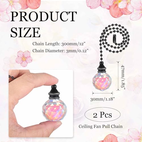 Image of MECCANIXITY 2Pack Ceiling Fan Pull Chain, 12 Inch Decorative Ornaments Crystal Pendant Pull Chain Extension for Ceiling Fans Light Lamp, Colorful