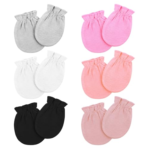 Image of 6 Pairs Newborn Baby Mittens No Scratch Cotton Gloves Elastic Wrist Infant Mittens for Baby Girl 0-6 Months (Multi Colors)