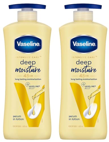 Vaseline Intensive Care Deep Moisture Nourishing Body Lotion 600 ml, Daily Moisturizer for Dry Skin, Gives Non-Greasy, Glowing Skin - For Men & Women (Pack of 2)
