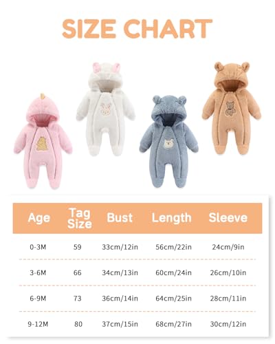 JiAmy Baby Winter Overall Mit Kapuze Schneeanzüge Outfits Fleece Bär Strampler Jungen Mädchen Jumpsuit Spielanzug Braunbär 0-3 Monate