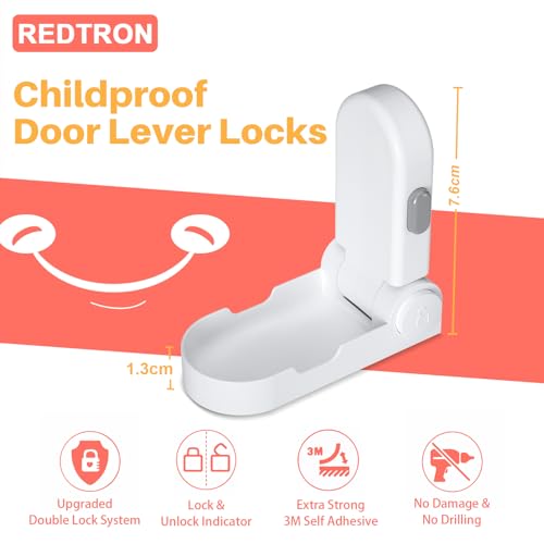 REDTRON Kindersicherung für Türklinken, 2 pack Kindersicherung Tür mit 3M Klebstoff, Türgriffschlösser für Kleinkinder für Schlafzimmer, Badezimmer, kein Werkzeug erforderlich