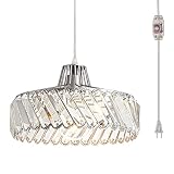 CHOOHUE Plug-in Crystal Pendant Light with 16ft Dimmable On/Off Switch Modern Chrome Hanging Pendant