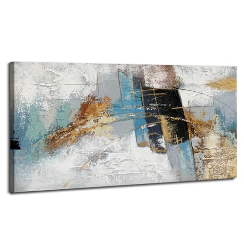 WENGTIAO Grande Astratto Quadro Dipinto a Mano, Pittura Acrilica, Quadri Moderni Astratta con Texture, Quadro su Tela per Soggiorno Decorazioni Parete 120x60 cm
