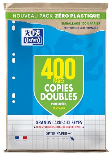 OXFORD Lot de 400 Pages Copies Doubles Grands Carreaux Seyes Format A4 (21x29,7cm) Perforees