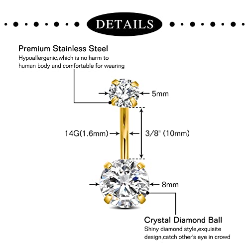 Incaton 14G Belly Button Rings Stainless Steel Dangling Butterfly Heart Diamond Belly Rings Dangle Navel Piercing Jewelry For Women3