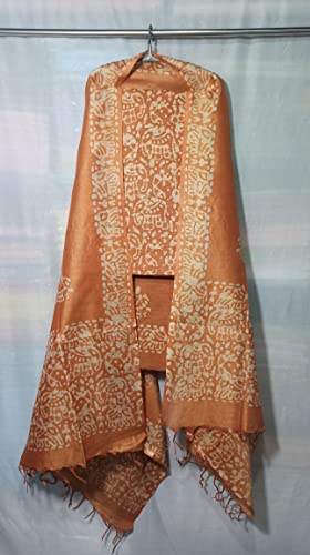 Image of STB-SILK TEXTILES BHAGALPUR Women's Cotton Silk Handcrafted Batik Print Unstitched Salwar Suit Dress Material With Duputta (Maroon)