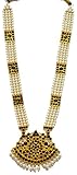 India4you Imitation Gold Polished Brass with Kemp & Pearls Bharatanatyam Dance Temple Jewelry Muthu Malai