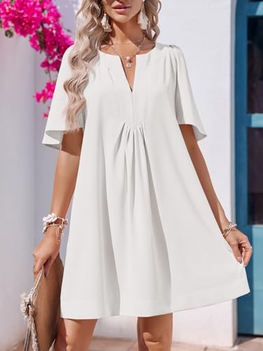 Image of Wenrine Womens Flutter Short Sleeve Mini Dress Casual V Neck Loose Flowy Summer Dresses