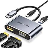 USB C to HDMI VGA Adapter for Dual Monitor, 4 in 1 USB C Hub with 4K HDMI, 1080P VGA, USB 3.0 5Gbps, 100W PD, Laptop Docking Station Compatible for MacBook Air/Pro, Dell XPS, Surface, iMac More