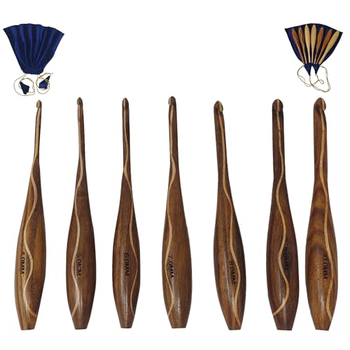 Handcrafted Wooden Crochet Hooks with Bag 4 MM to 10 MM | Comfortable Grip | Smooth Finish & Ergonomic Design | Galaxy Indiacraft (Multi Color Set of 7)