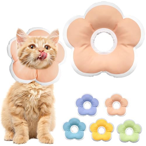 Maalgic Cat Cone Collar Soft, Waterproof Cats Cones to Stop Licking After Surgery, Adjustable Soft Elizabeth Cats Collars for Wound Healing, Flower Shape Cat Recovery Collar (Pastel Orange, X-Small)