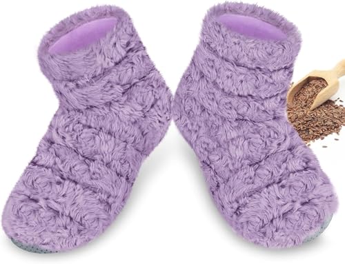 REVIX Microwavable Booties and Hot Feet Warmers for Women & Men,Heated Foot Warmer with Flaxseed Moist Heat Therapy for Foot Ankle, Cold Feet, Purple, S/M