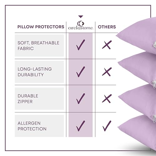 Pillow Covers with Zipper King Size - 2 Pack - 100% Cotton Soft and Breatheable Pillow Protectors - Protects Pillows from Dirt, Dust and Debris - Lavender