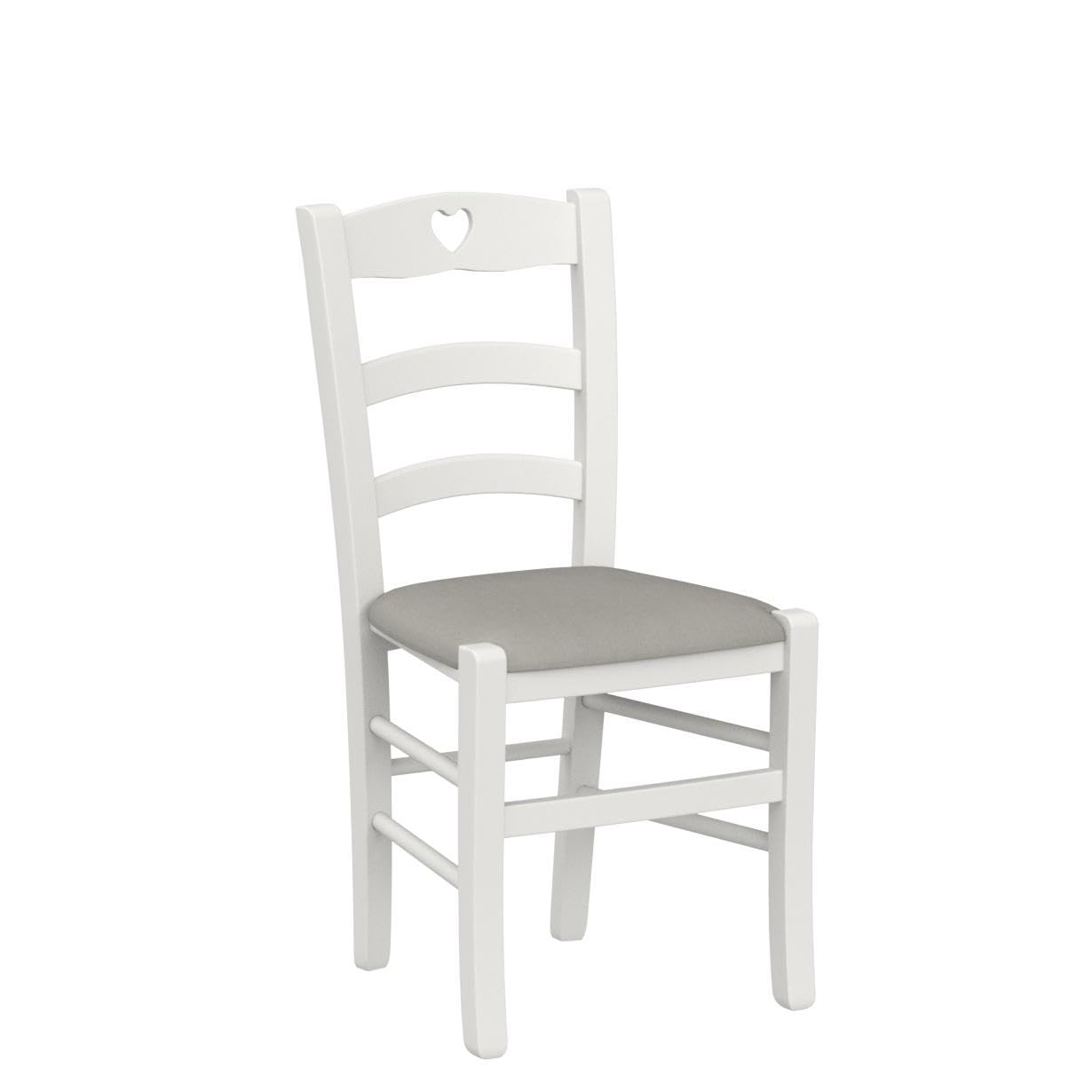 t m c s Tommychairs - Set 4 sedie modello Cuore per cucina bar e sala da pranzo, robusta struttura in Legno di faggio laccato bianco e seduta rivestita in tessuto colore grigio perla