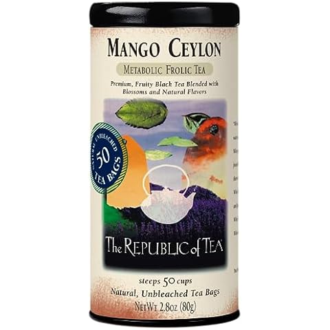 The Republic of Tea – Mango Ceylon Black Tea, Metabolic Frolic Tea, 50 Tea Bag Tin Cover