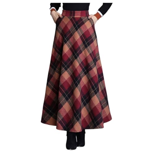Jupe trapèze mi-longue à taille haute pour femme - Style élégant d'hiver