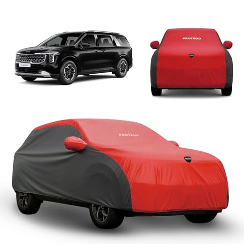 Image of PROTEGO Prime Series India's 1st Anti-Tear Car Cover for Kia Carnival | Heavy-Duty, Custom Fit, All Weather Protection | 100% Waterproof, Windproof & Hail Resistant | 2-Year Warranty | Red + Black