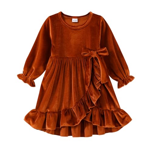 YOUNGER TREE Kids Toddler Dress Baby Girls Fall Dresses Ruffle Long Sleeve Bowknot Casual Winter Dress for Girl