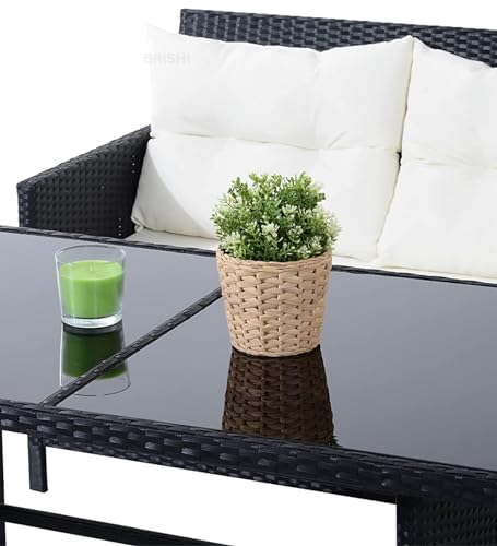 Image of Amazon Brand - Solimo Solara Outdoor 8 Seater Sofa Set | Balcony Sofa | Patio Furniture Sets | Conversation Sets | Wicker | Garden | Balcony | (Black-White.)