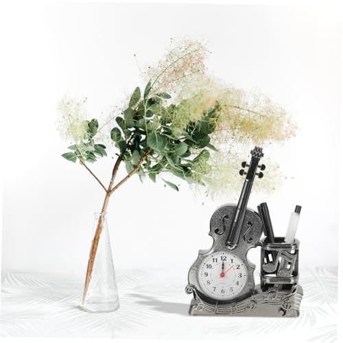 Reloj de mesa con portalápices de violín para escritorio 5