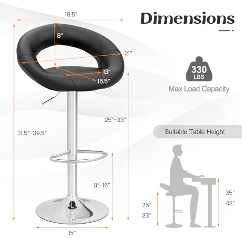 GIANTEX Juego de 4 Butacos Ajustables Giratorios con Asiento de Cuero PU Moderno para Barra de Cocina, Negro miniatura 3
