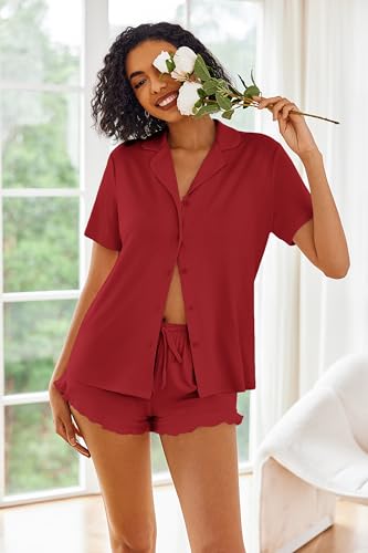 Image of Ekouaer Pajamas Set for Women Short Sleeve Sleepwear Button Down Pjs Lounge Sets Soft Nightwear