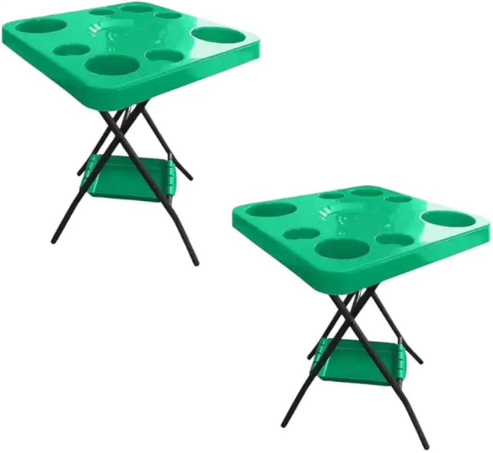 Kit 2 Mesinhas Dobráveis para Churrasco e Piscina com Porta Copos e Garrafas(verde)