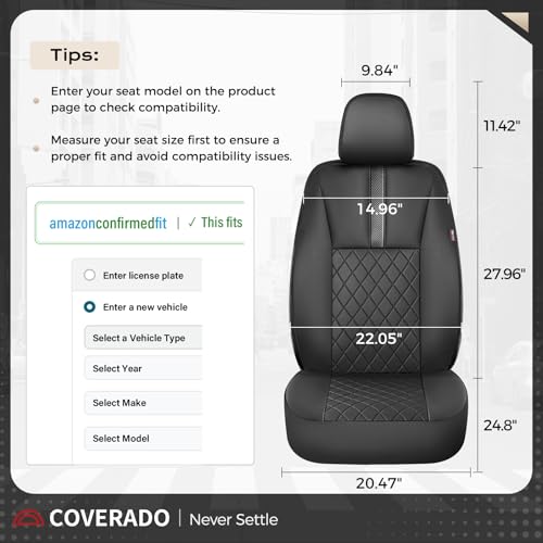 Image of Coverado Car Seat Covers Full Set, Automotive Leather Seat Covers for Car，Universal Fit Front Back Seat Cover, Non-Slip Waterproof Breathable Car Seat Protector