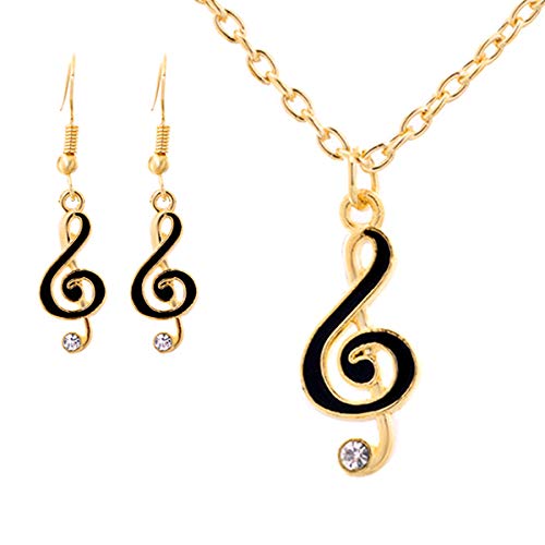 Preisvergleich Produktbild Schmuckhandel Haak *Notenschlüssel* Halskette mit Ohrringen / Gelbgold beschichtet / Swarovski® Kristalle / inkl. Etui und Schmuckzertifikat