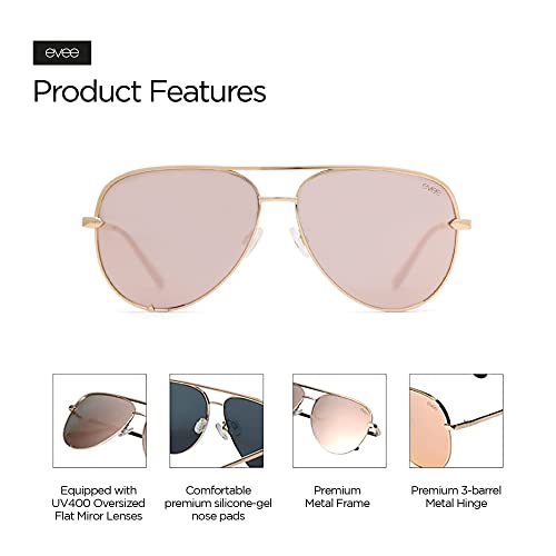 Image of EVEE Fashionable Metal Aviator Sunglasses with Oversize Flat Reflective Mirror Lenses (GEMINI)