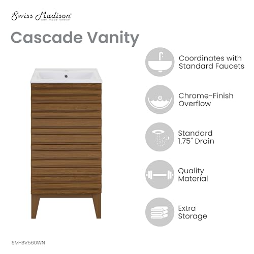 Image of Swiss Madison Cascade 18 inch Bathroom Vanity in Brown Oak