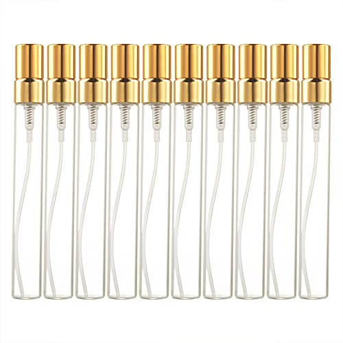 Enslz Lot de 10 flacons vaporisateurs de parfum rechargeables de 10 ml - Mini flacons d'essai en verre fin (doré)