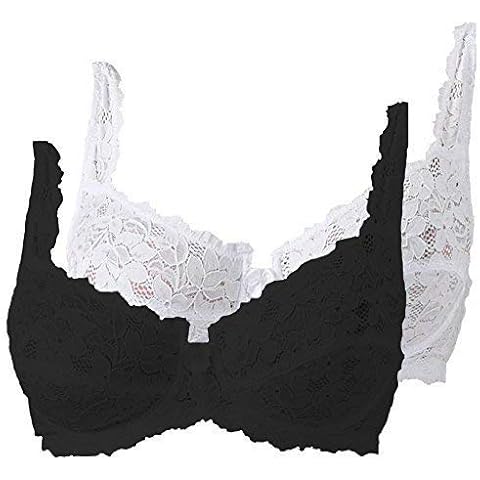 Ladies Underwired Designer Non Padded Bra Lace Bra by Marlon 2Pack Black & White BlkWht-38C Cover