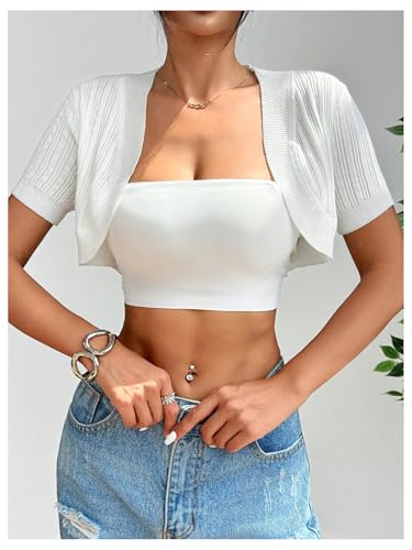 OYOANGLE Women's Short Sleeve Open Front Cropped Cardigan Lightweight Knitted Bolero Shrugs4