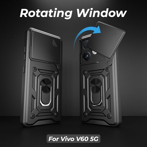 Image of A rtistque Armor Bumper Back Case Cover for Vivo V60 5G / T4 Pro / V60e 5G | Stylish Ring Holder & Inbuilt Stand | Sliding Camera Cover | Shockproof TPU Protective Design | Back Cover - Black